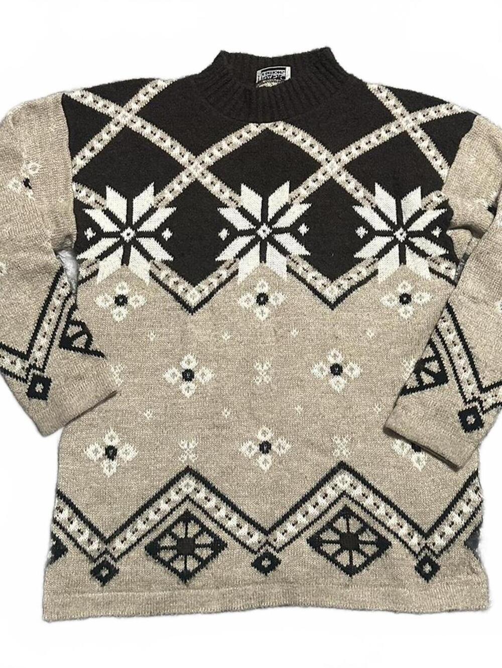 Vintage 90s Basic Edition Acrylic Brown And Tan Winter Themed Sweater Size M